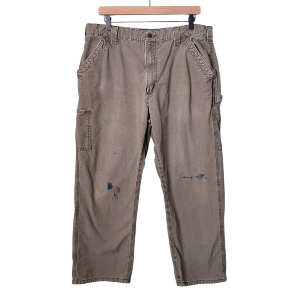 Carhartt Men’s Loose Fit Carpenter Canvas Utility Work Pants Light Brown Grey 35